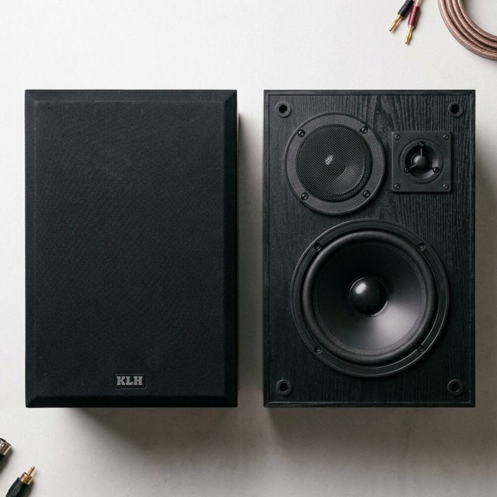 Pair KLH 3-Way Bookshelf Speakers Black Ash Home Theater Stereo Made in USA